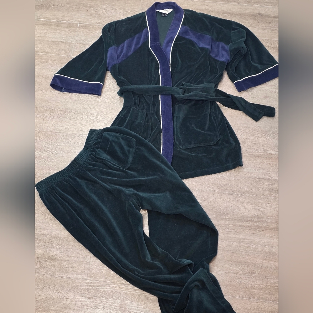 Vintage 80's-90's ? Velour Pierre Cardin Pjamas Set Mens Size M 37-40 Green Blue
